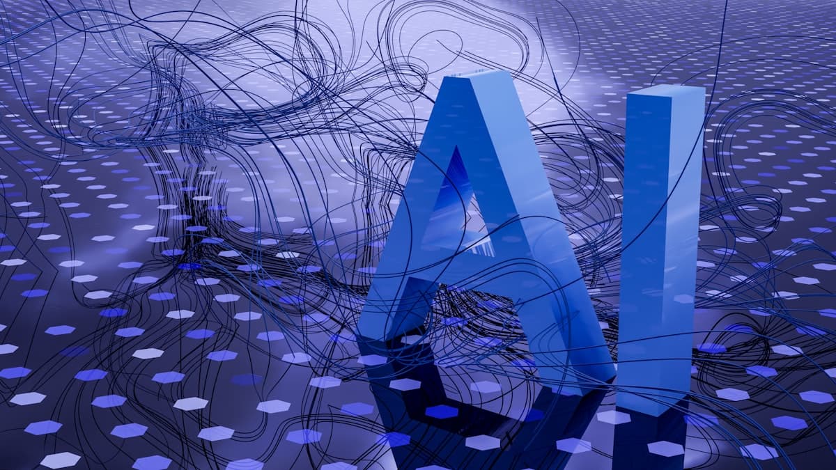AI-powered workspace with futuristic interface