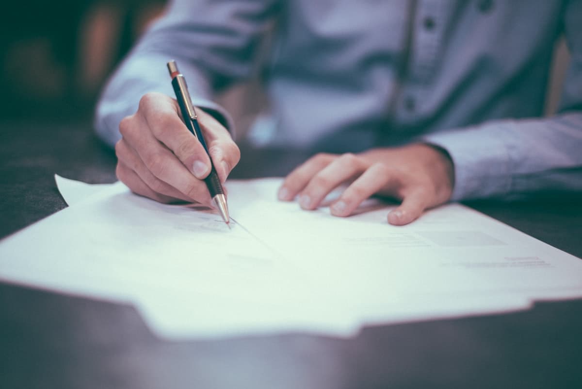 Professional reviewing business paperwork